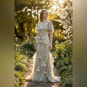 Sue Wong Nocturne NEW Floral Appliqué Embellished Silk Maxi Dress Size 6 RARE